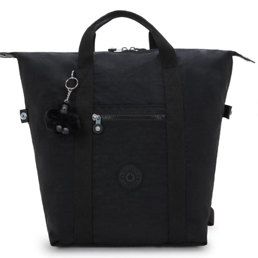 Kipling Vintage Y2K Black Crinkle Nylon Convertible Backpack Tote Bag Handbag